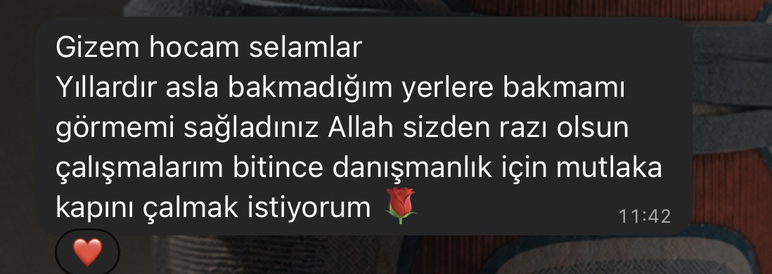 Katılımcı mesajı: Çalışmalarım bitince danışmanlık için mutlaka kapını çalmak istiyorum.