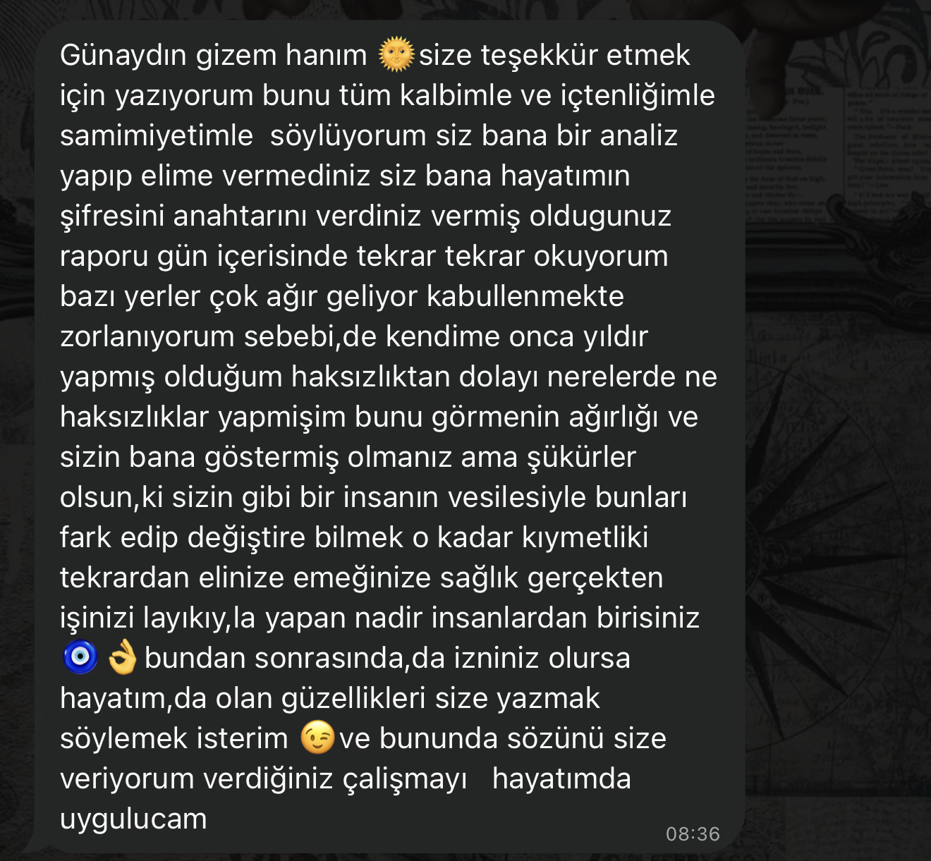 Katılımcı mesajı: Siz bana hayatımın şifresinin anahtarını verdiniz.